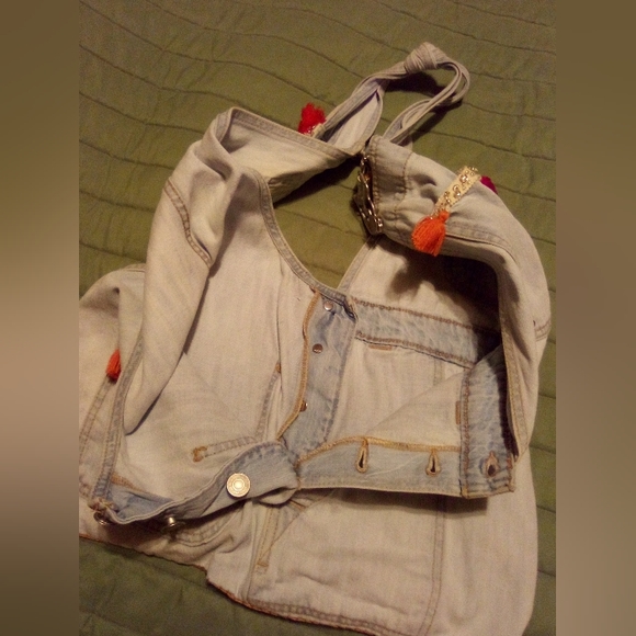Handmade Gap overalls bohemian hobo bag - Picture 5 of 13